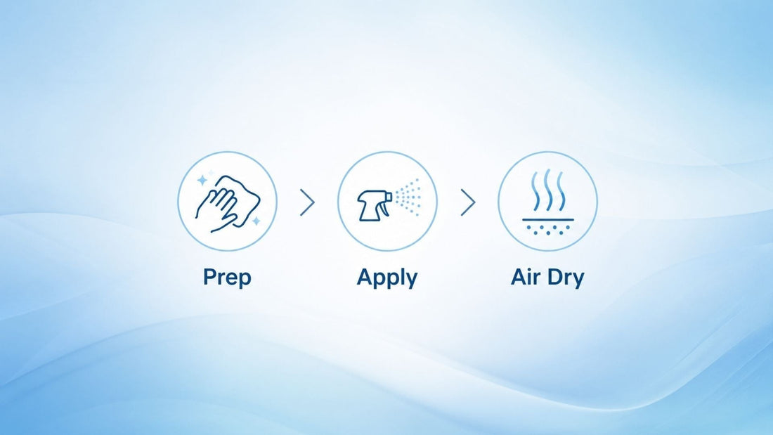 Prep, apply, and air dry steps for using hypochlorous acid correctly