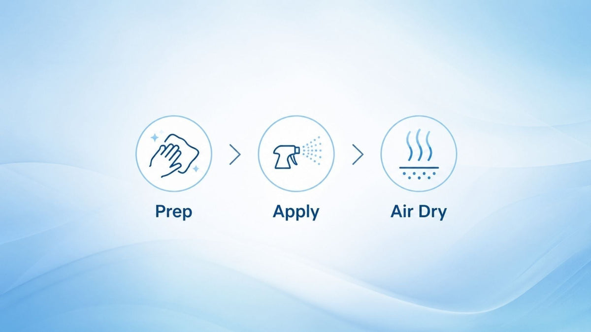Prep, apply, and air dry steps for using hypochlorous acid correctly