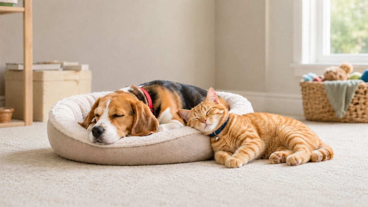 cat and dog sleeping next to each other before their hypochlorous acid treatment