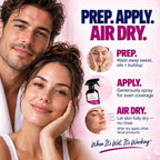 River Refresh Hypochlorous Acid Spray Facial Cleanser graphic with a man and woman on the left and product usage text on the right. The text reads 'PREP.APPLY.AIRDRY.'