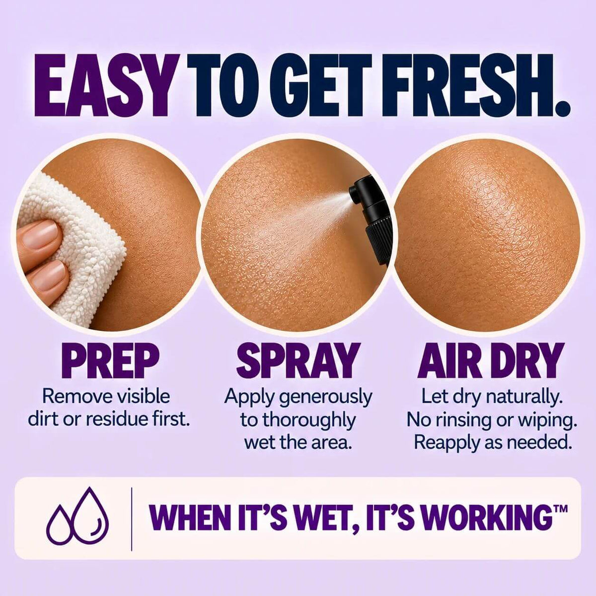 How to apply River Refresh Hypochlorous Acid Spray Hand Cleanser + Body Cleanser: prep skin, spray generously until thoroughly wet and allow to air dry without rinsing.