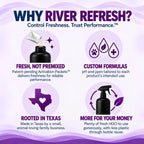 Why choose River Refresh: fresh HOCl Activation Packets, customized pH and ppm formulas, Texas family business and reusable spray bottles.