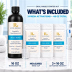 River Refresh Oral Rinse Starter Kit with 16 oz mixing bottle, measured rinse cup and three 16 oz activation packets for 48oz total solution