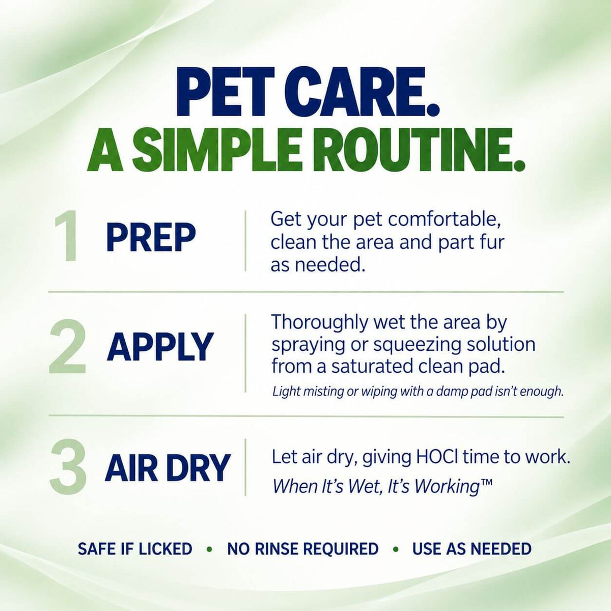 How to apply River Refresh Pet Cleanser + Deodorizer by preparing the area, thoroughly wetting it and allowing it to air dry