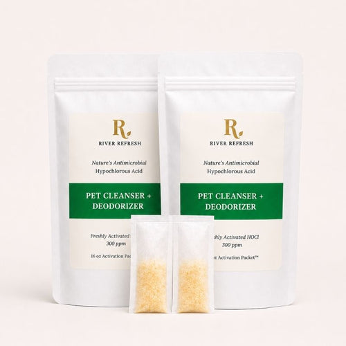 River Refresh Pet Cleanser and Deodorizer refill with two activation packets and two sachets